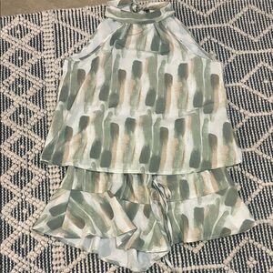Sleeveless Halter Top & Ruffle Shorts Set in Sage, Cream, and Taupe
